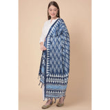 Women's dupatta, silk printed with a blue geometric pattern, length ranging from 2.25 to 2.5 meters