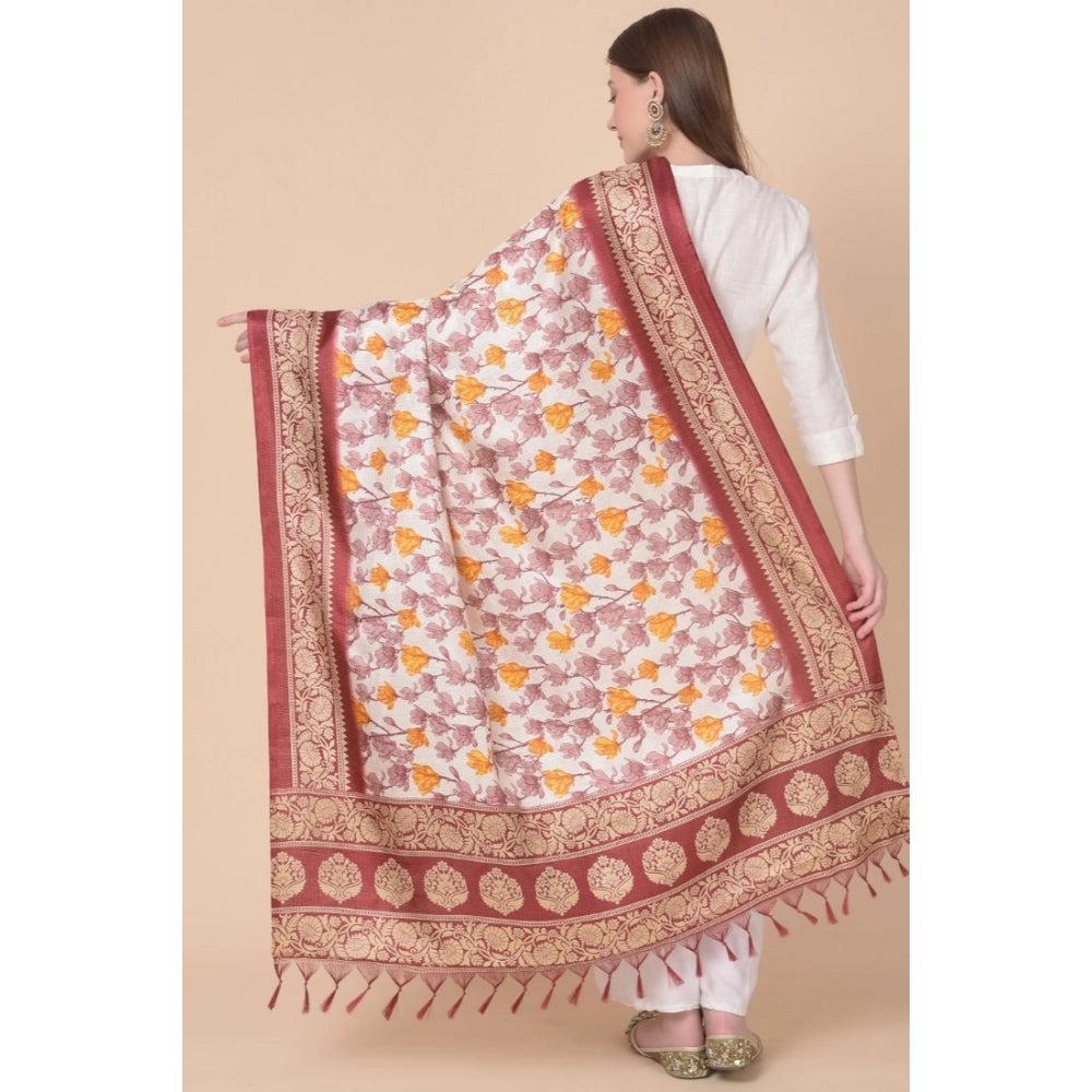 Maroon art silk printed dupatta for women casual occasion, length 2.25-2.50 mtr