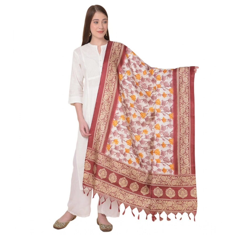Maroon art silk printed dupatta for women, 2.25 to 2.50 mtr length, casual occasion