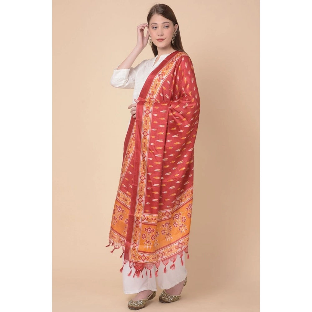 Red art silk printed dupatta, vibrant pattern, casual women's wear, length 2.25-2.50mtr