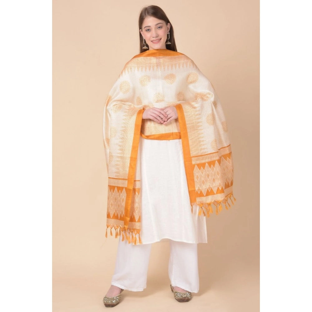 Orange art silk printed dupatta for casual occasions, length 2.25-2.50 mtrs