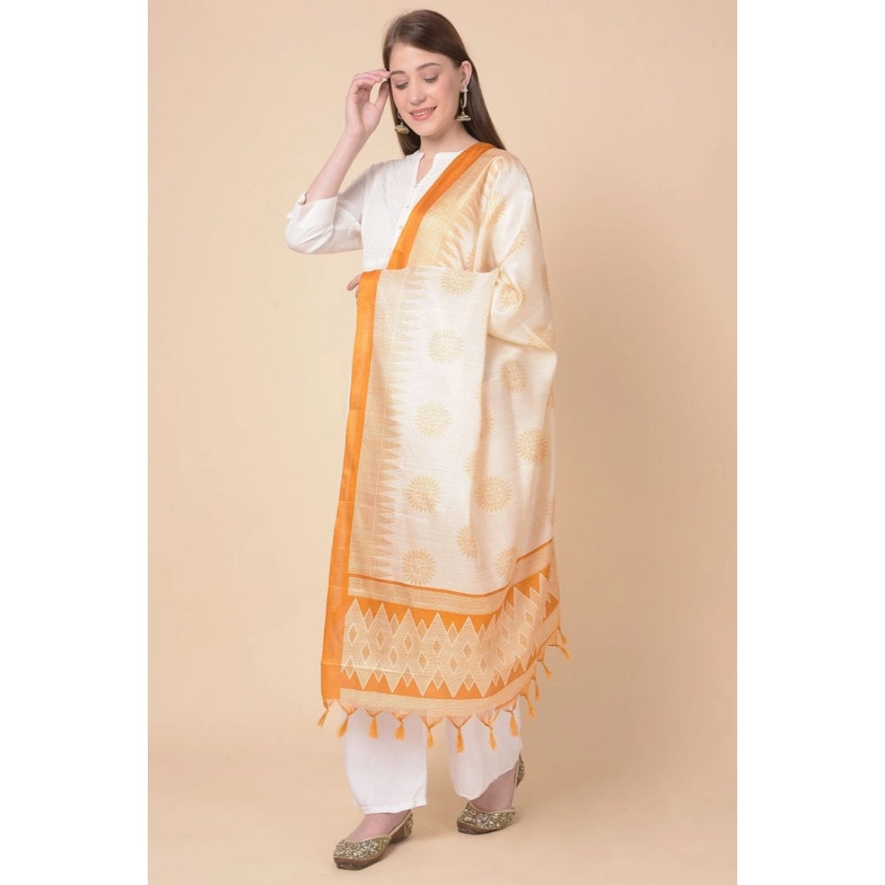 Art Silk orange printed dupatta for women, casual occasion accessory, 2.25-2.50m length