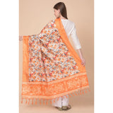 Art silk printed orange dupatta for women, length 2.25-2.50m suitable for casual occasions