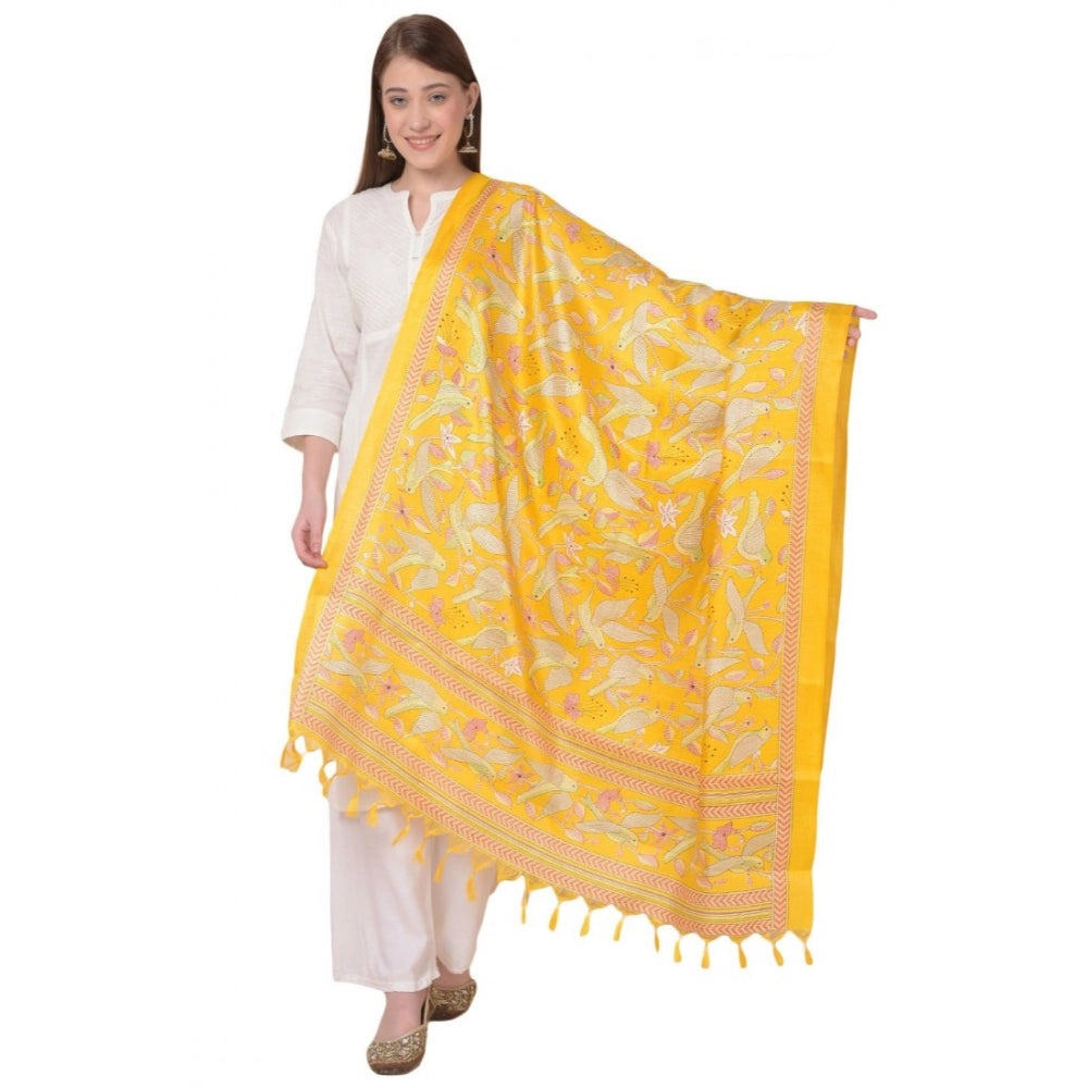 Yellow art silk printed dupatta, vibrant pattern for casual occasions, 2.25 to 2.50 mtr length