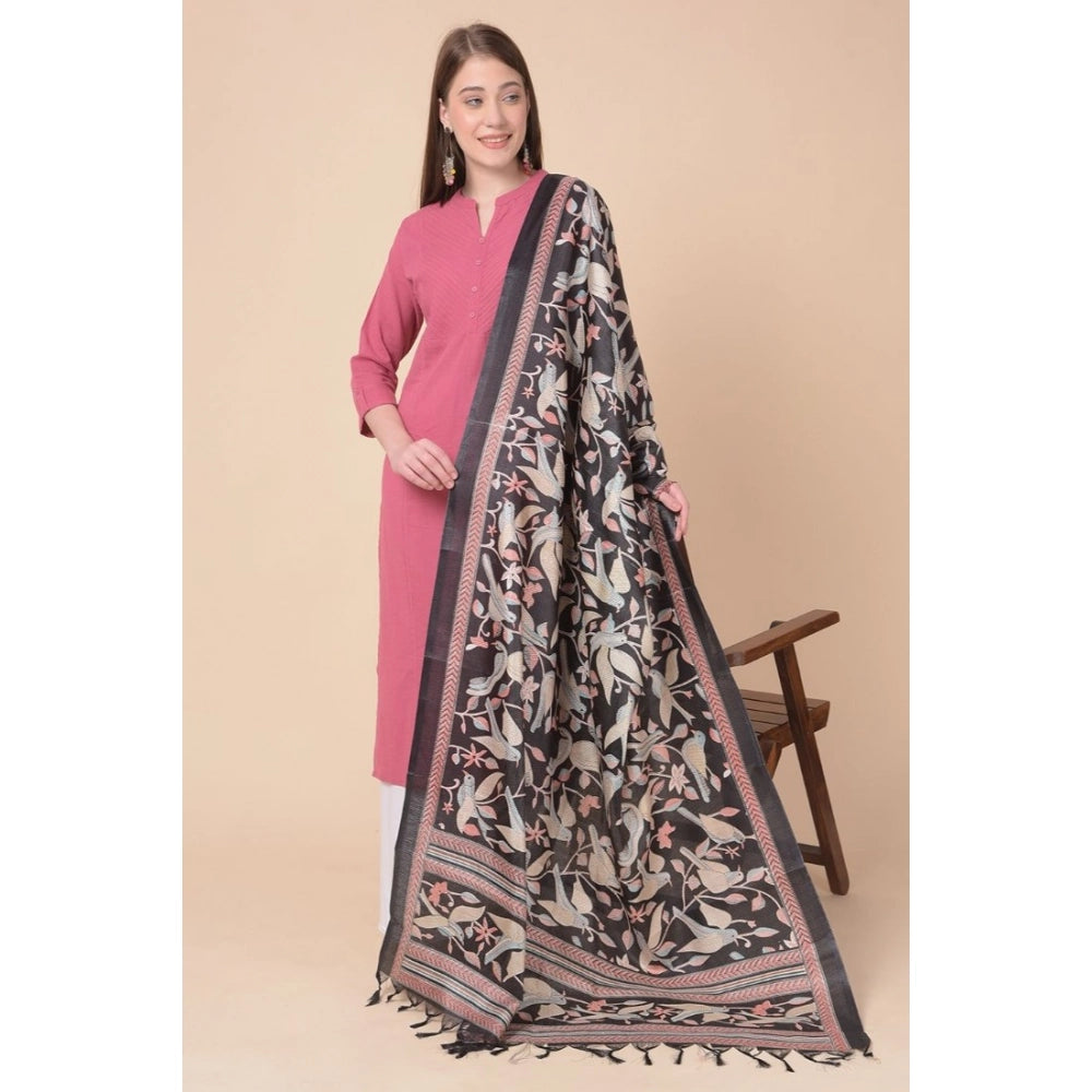 Black art silk printed dupatta, vibrant pattern for casual wear, length 2.25-2.50mtr