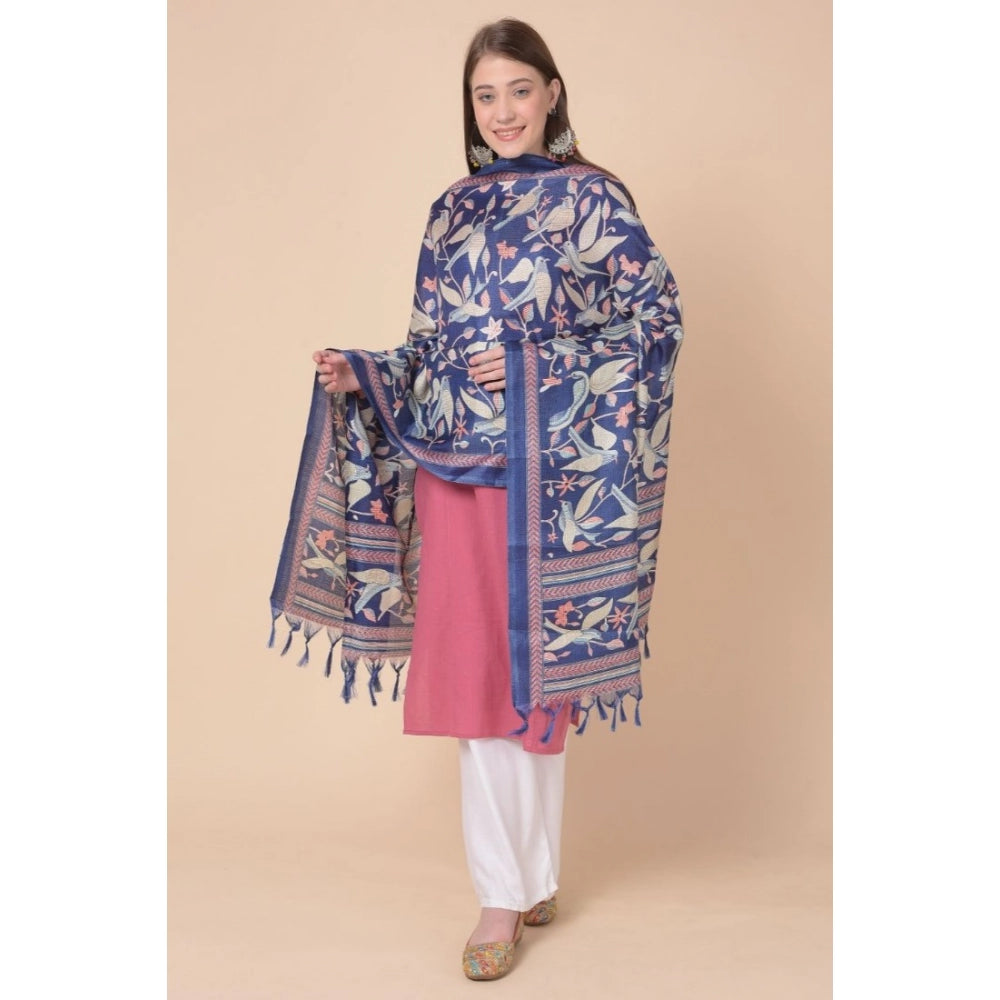 Blue art silk printed dupatta for casual occasions, length 2.25-2.50mtr