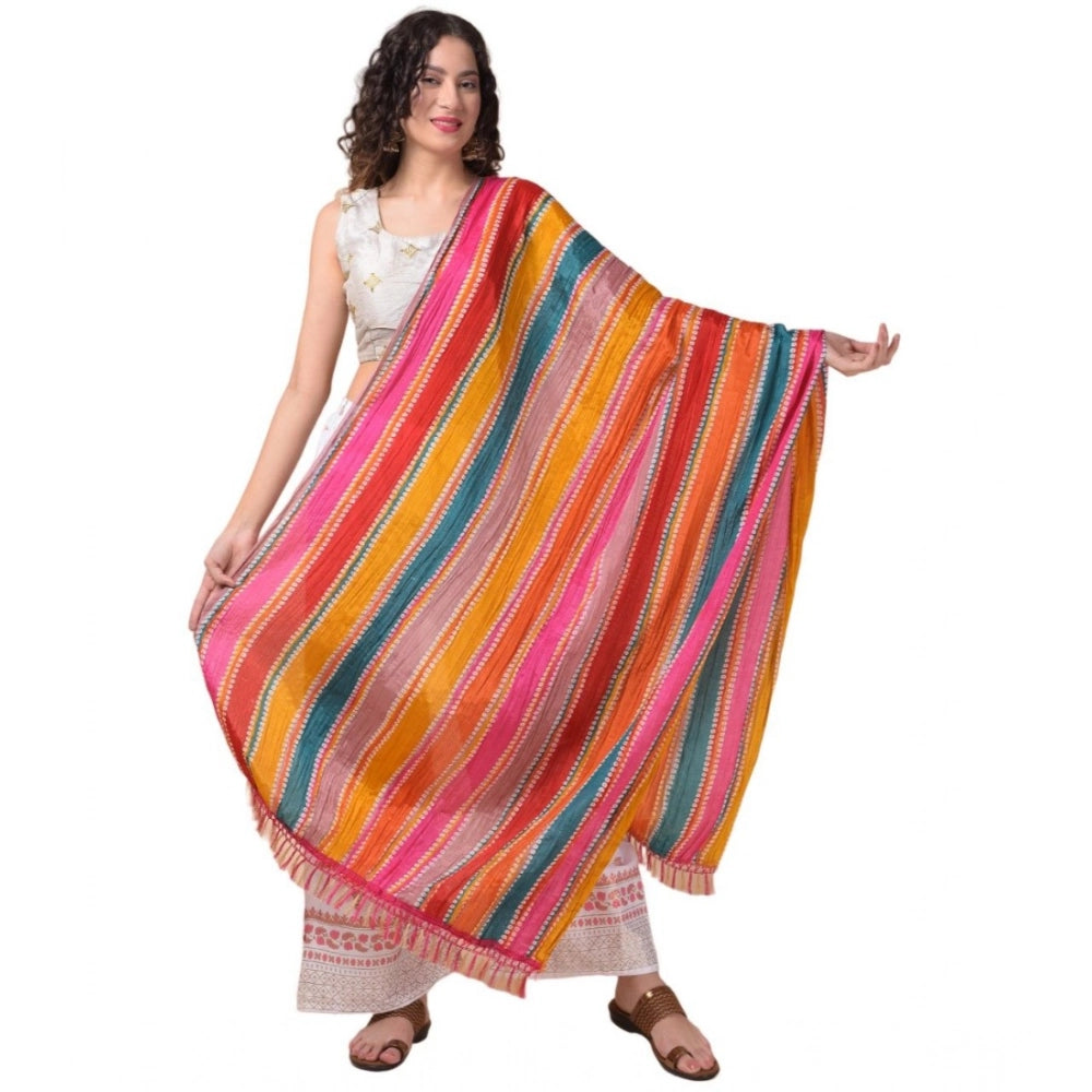 Multicolor Chanderi printed dupatta, 2.25-2.50m length for casual women occasions