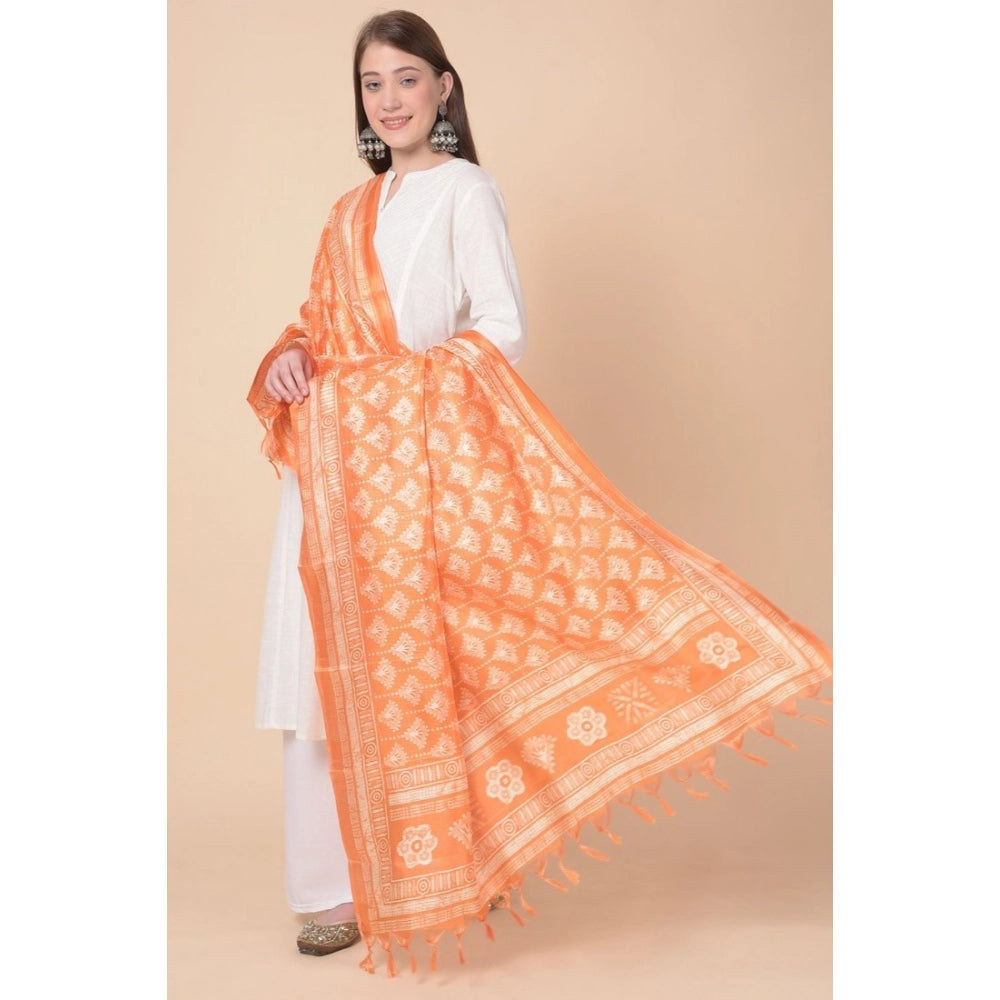 Orange art silk printed dupatta (2.25-2.50 mtr), ideal for casual wear by women