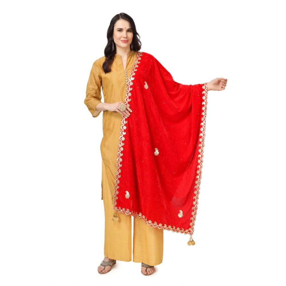 Red velvet Gotta Patti dupatta (2.25-2.50 mtr), ideal for festive occasions