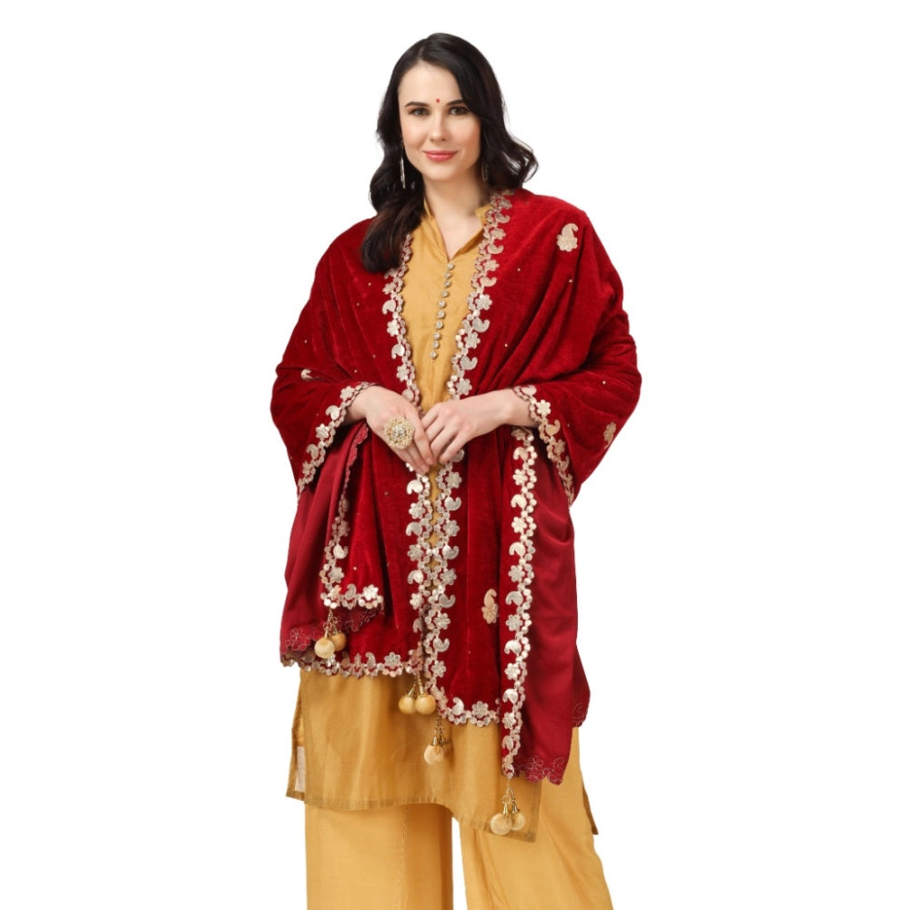 Maroon velvet Gotta Patti Dupatta (2.25-2.50m), ideal for festive occasions