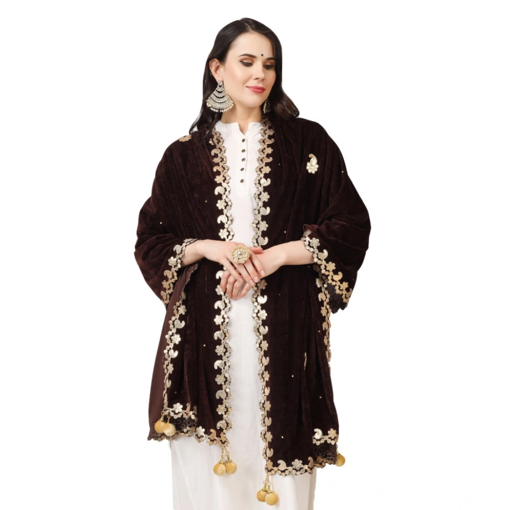 Brown velvet Gotta Patti dupatta for festive occasions, 2.25-2.50m length