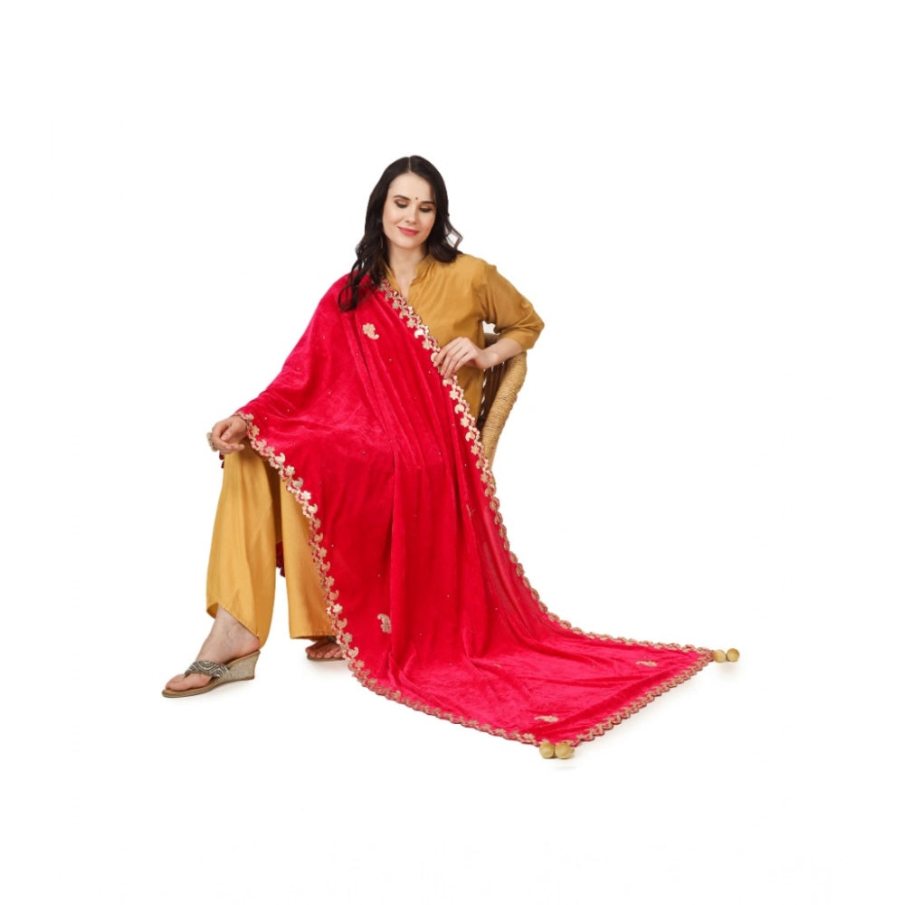 Pink velvet Gotta Patti dupatta for women festivals (2.25-2.50m length)