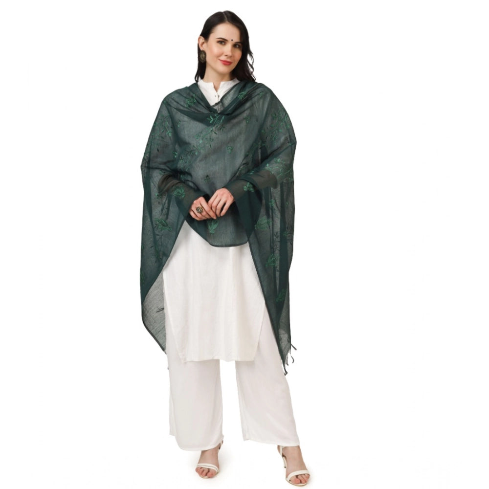 Green cotton embroidered dupatta for festive occasions, 2.25 to 2.50 mtr length