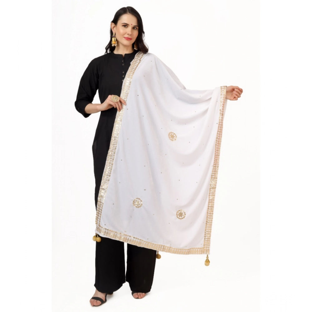 White velvet Gotta Patti dupatta for festive occasions, 2.25-2.50 mtr length