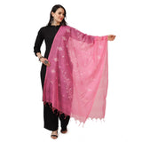 Pink cotton embroidered dupatta for festive occasions, length 2.25-2.50mtr on hanger