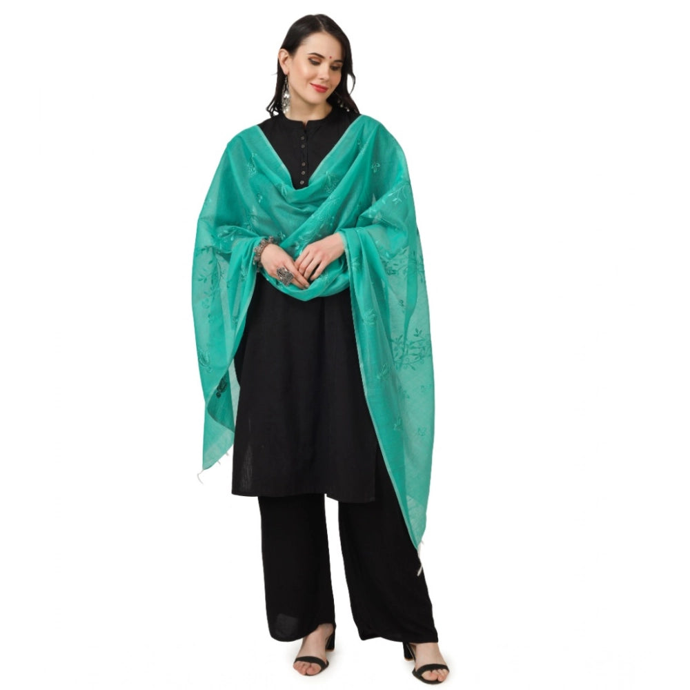 Turquoise cotton embroidered dupatta for festive occasions, length 2.25-2.50mtr