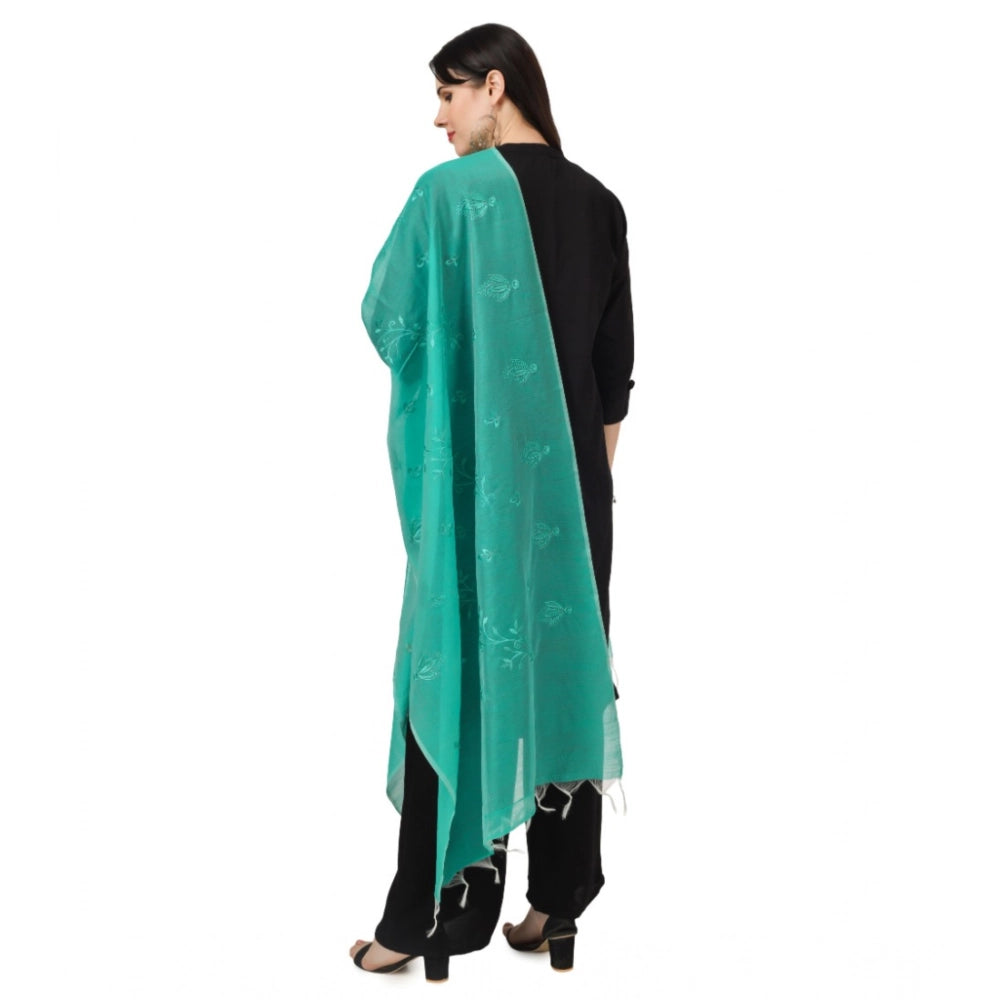 Turquoise cotton embroidered dupatta for festivals, 2.25-2.50m length
