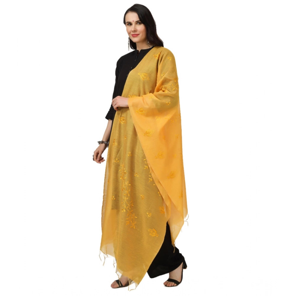 Yellow cotton embroidered dupatta, festive occasion wear for women, length 2.25 - 2.50 mtr