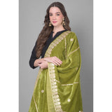 Olive velvet Gotta Patti dupatta for festive occasions, 2.25-2.50m length