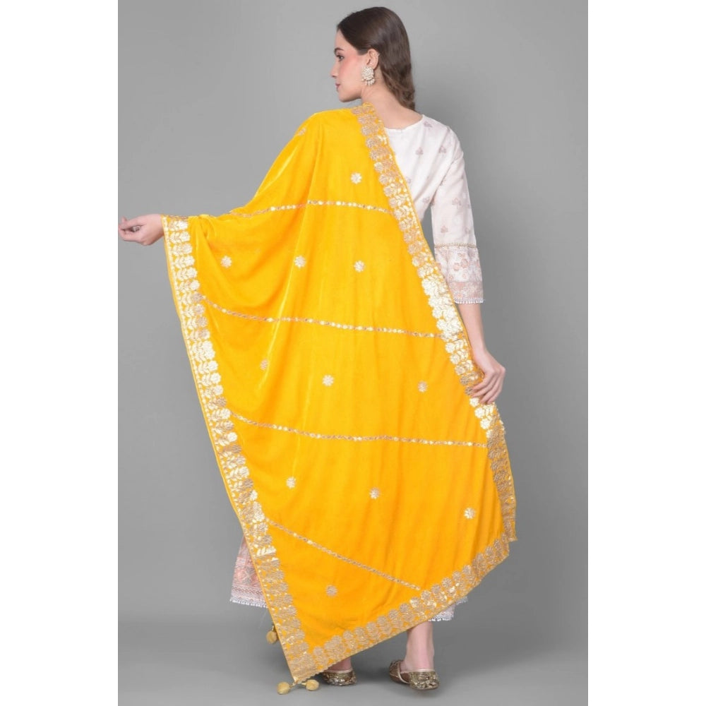 Yellow velvet Gotta Patti dupatta for festive wear, length 2.25-2.50m