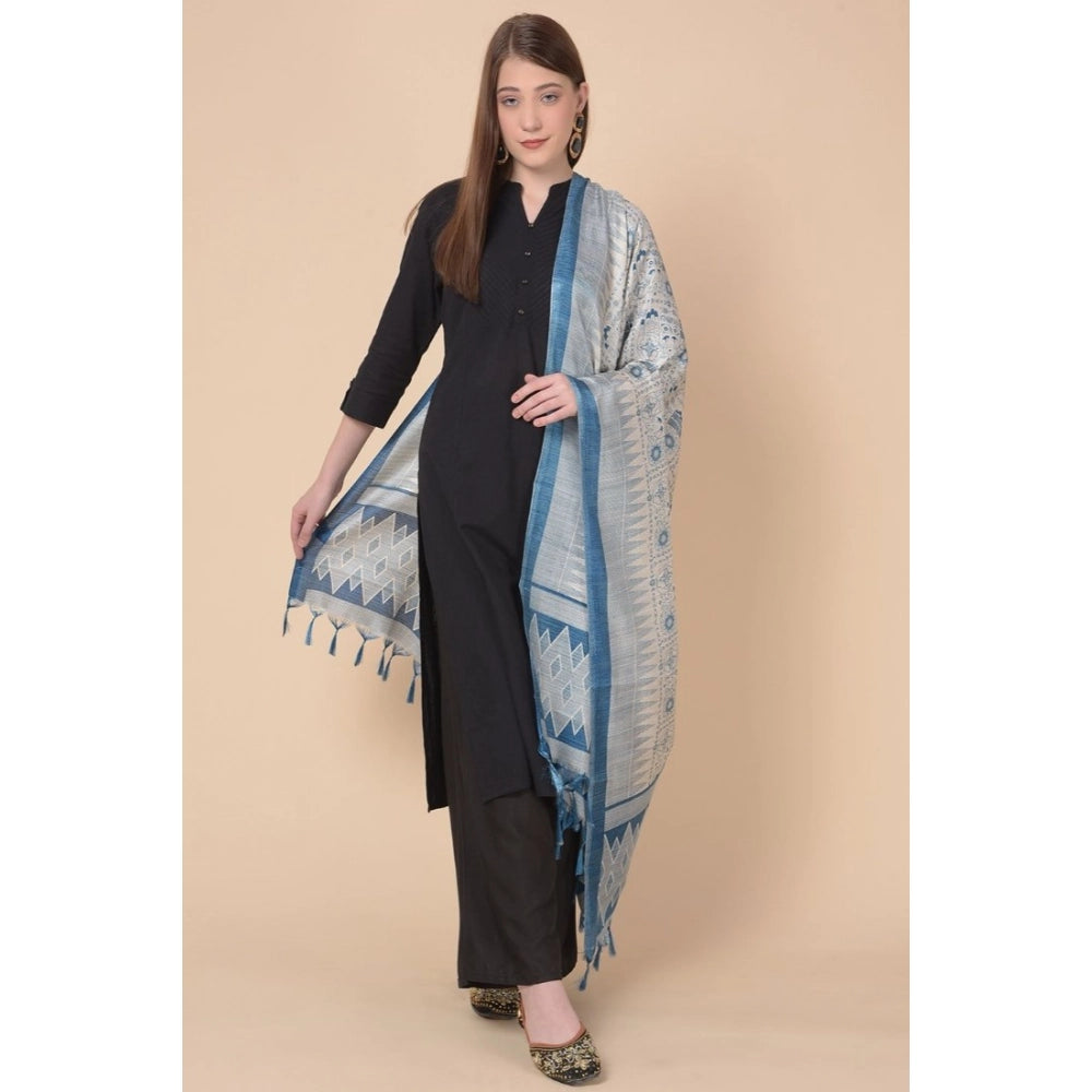 Art silk turquoise printed dupatta for women, 2.25 to 2.50 mtr length, casual occasion accessory