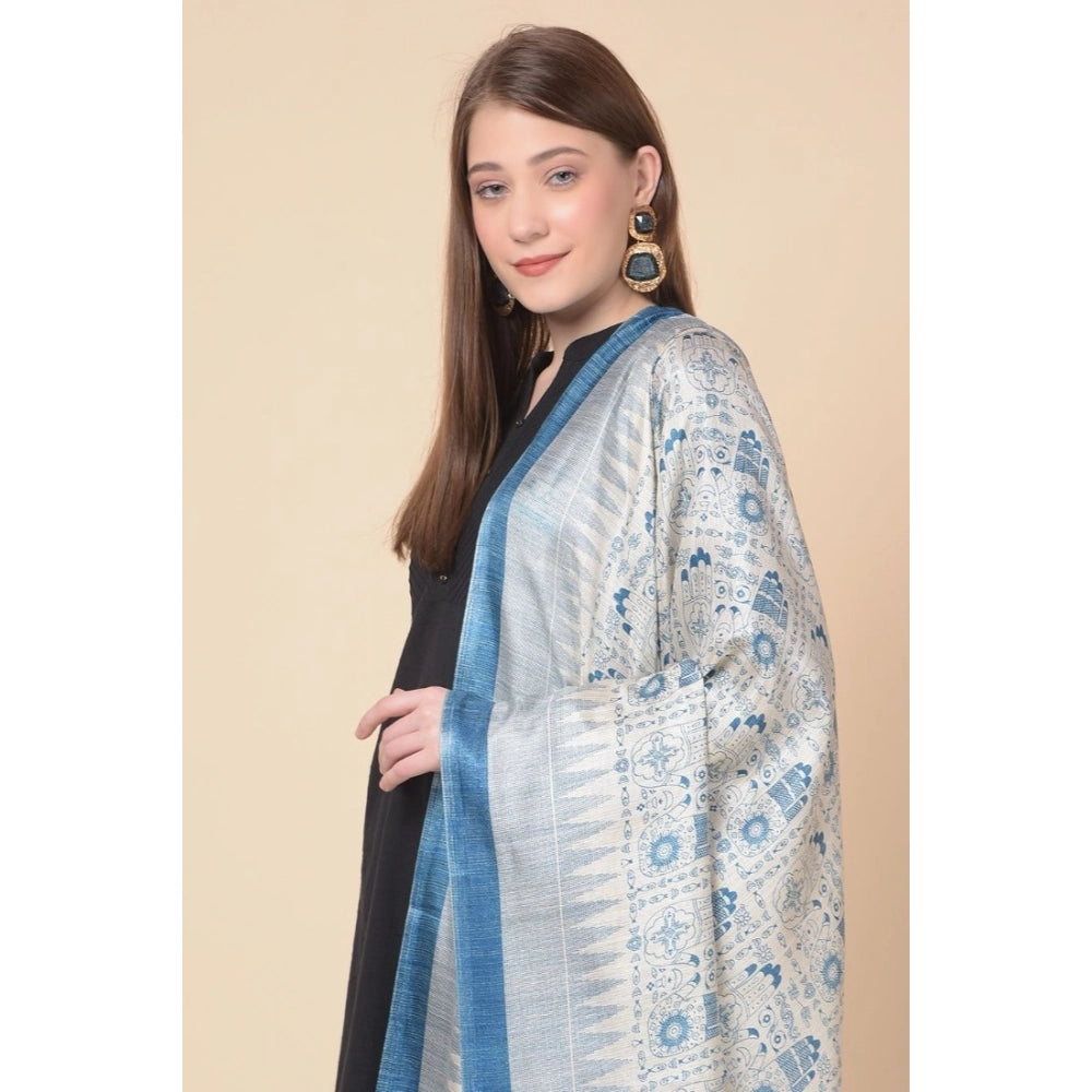 Turquoise art silk printed dupatta for women (2.25-2.50 mtr), casual occasion