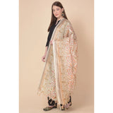 Art silk printed white dupatta for women's casual wear, length 2.25-2.50mtrs