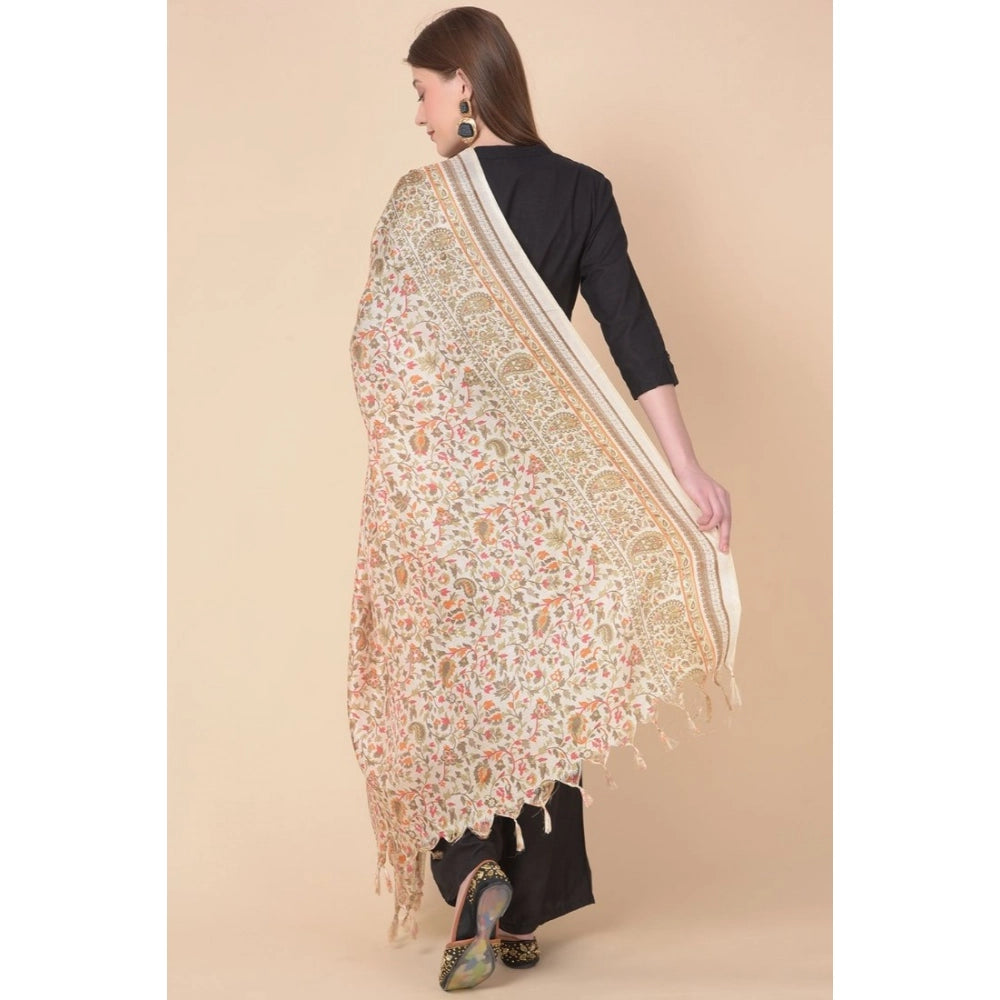 White art silk printed dupatta for casual occasions, length 2.25-2.50mtr