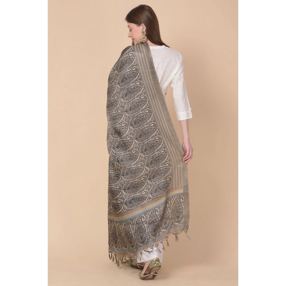 Art silk grey printed dupatta for women, 2.25-2.50 mtr length, ideal for casual occasions
