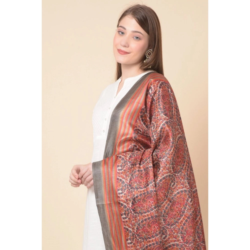 Art silk printed orange dupatta for women (length 2.25-2.50 mtr), versatile for casual occasions