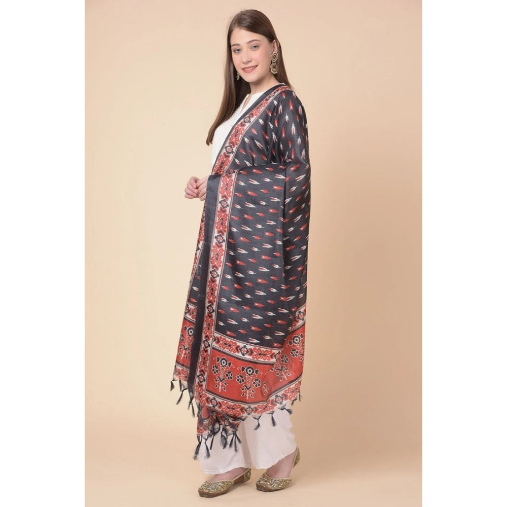 Art Silk printed black dupatta for women, length 2.25-2.50m, perfect for casual occasions