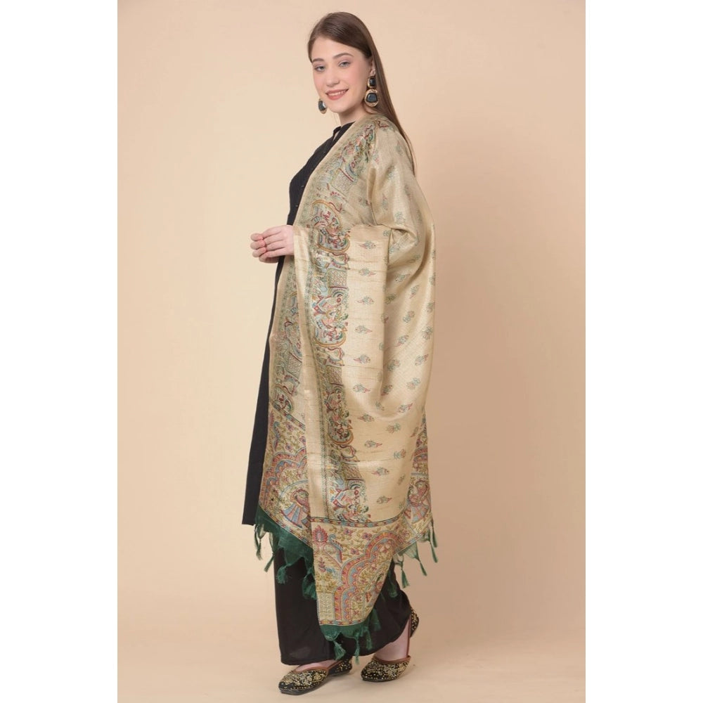 Gold art silk printed dupatta, vibrant pattern on casual women's wear (2.25-2.50m length)