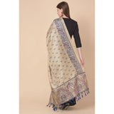 Gold art silk printed dupatta for women casual occasion, length 2.25-2.50mtr