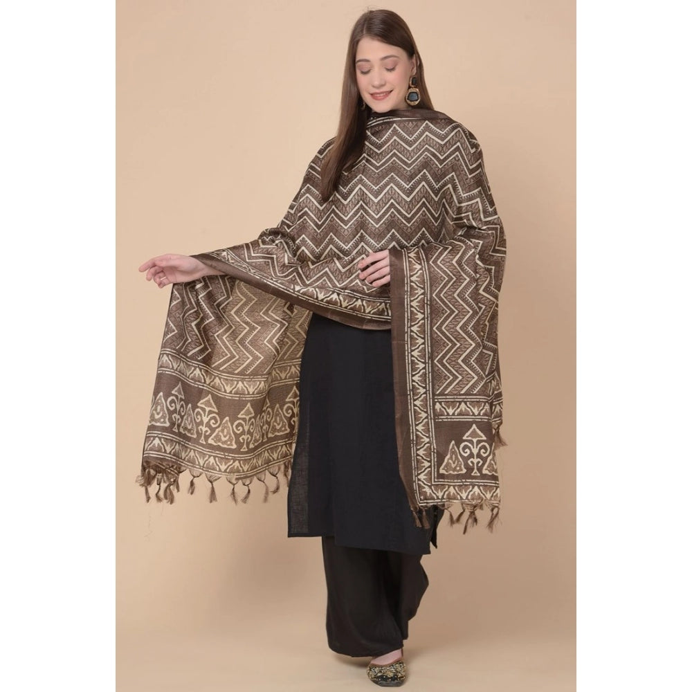 Art silk printed brown dupatta for casual wear, length 2.25-2.50mtr