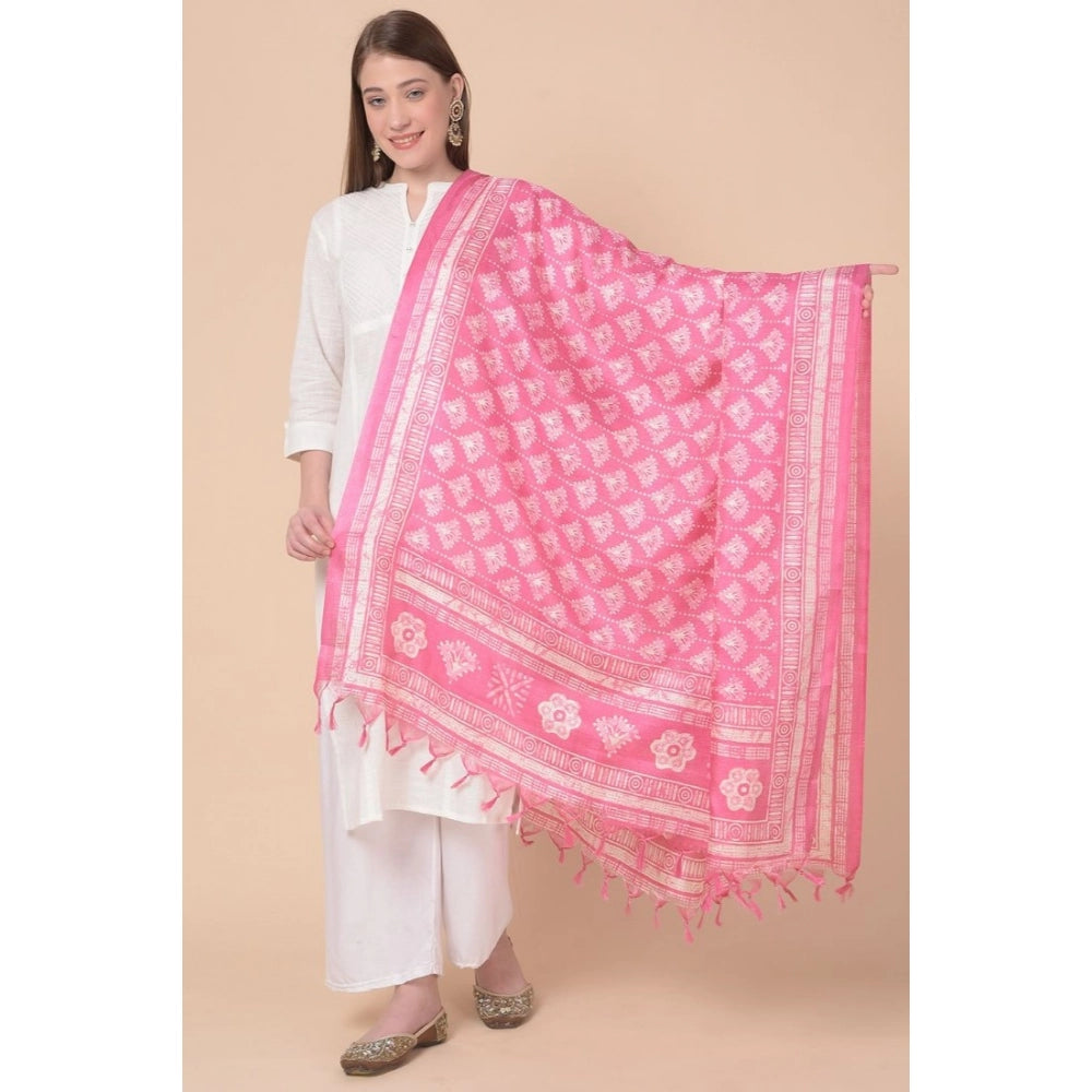 Art silk printed pink dupatta, women's fashion accessory for casual occasions (2.25-2.50 mtr length)