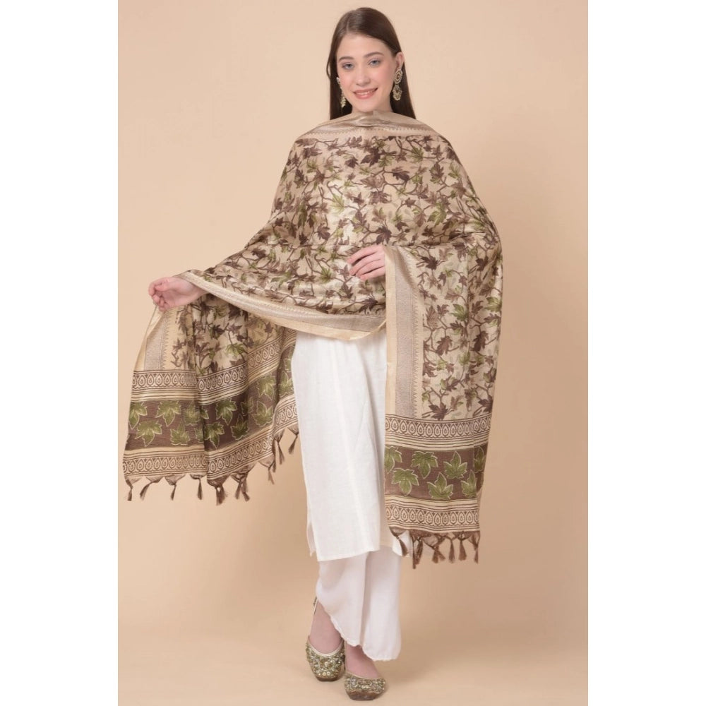 Gold art silk printed dupatta for women, casual occasion wear, 2.25-2.50m length