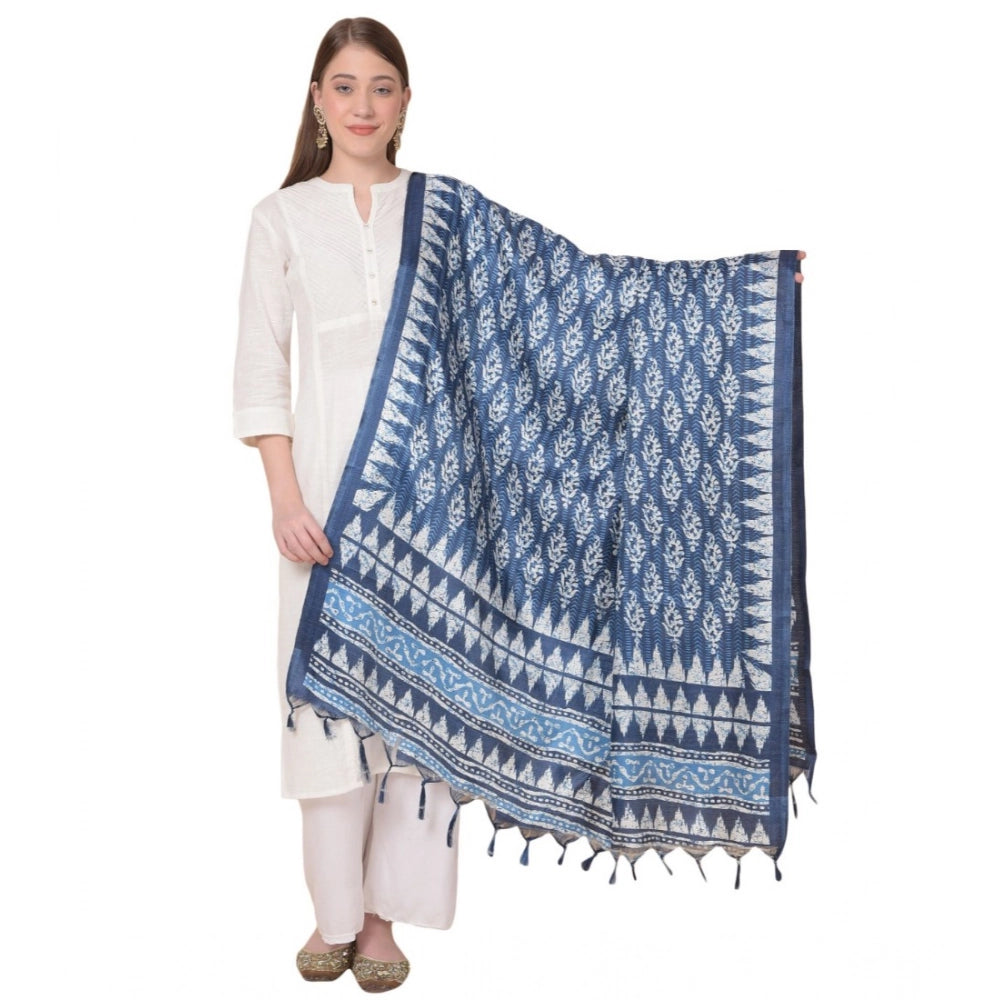 Blue art silk printed dupatta for casual occasions, length 2.25 to 2.50 mtrs on mannequin