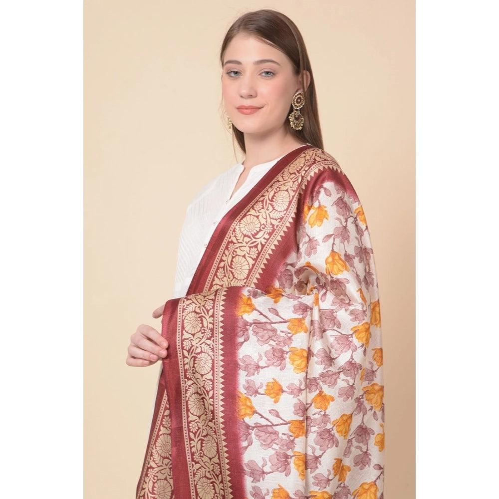 Maroon art silk printed dupatta for women's casual occasions, 2.25-2.50m length