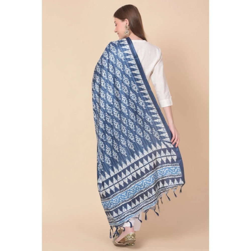 Blue art silk printed dupatta for casual occasions, length 2.25-2.50mtr