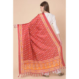 Red art silk printed dupatta for women's casual wear, length 2.25-2.50mtr, patterned fabric detail
