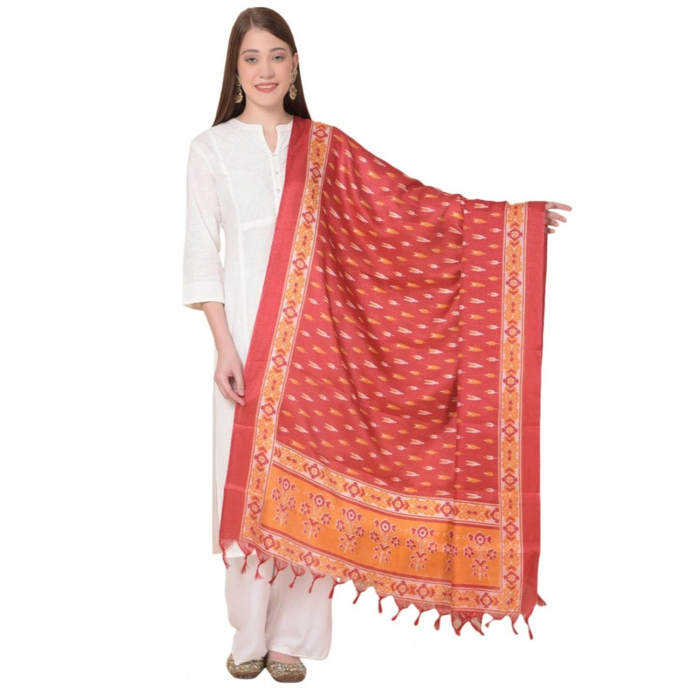 Art silk printed red dupatta for women (length: 2.25-2.50mtr), suitable for casual occasions