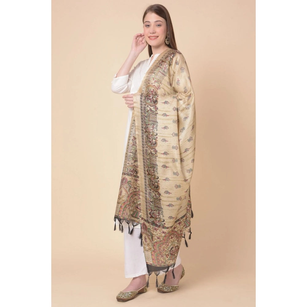 Art silk printed gold dupatta for women, vibrant patterns, casual occasion, length 2.25-2.50mtr