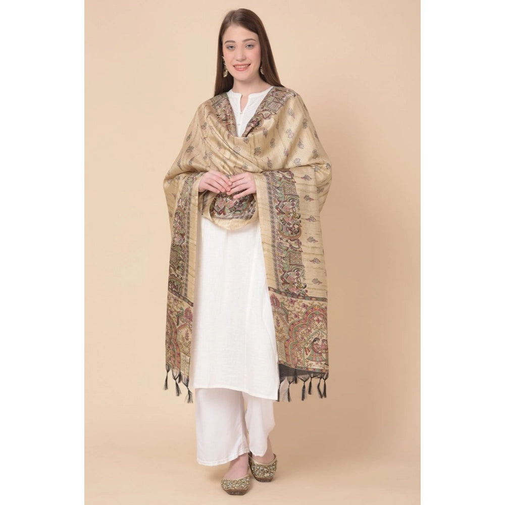 Gold art silk printed dupatta for casual occasions, length 2.25-2.50 mtrs