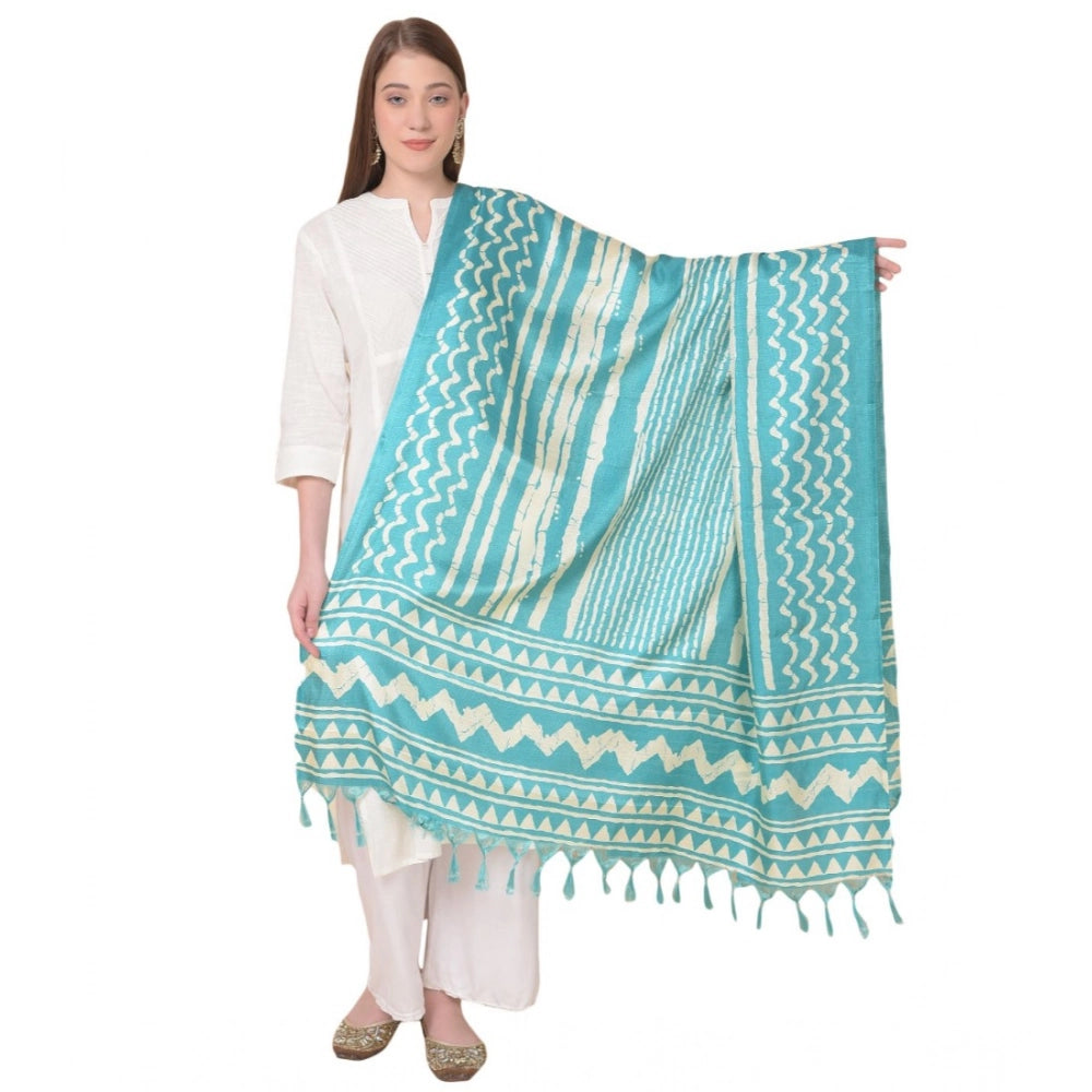 Art silk turquoise printed dupatta for women, length 2.25-2.50m, suitable for casual occasions