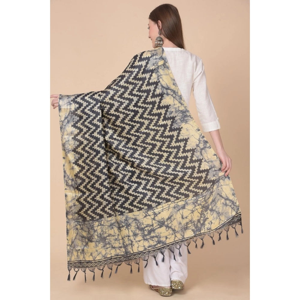 Black art silk printed dupatta for casual events, 2.25-2.50 mtr length