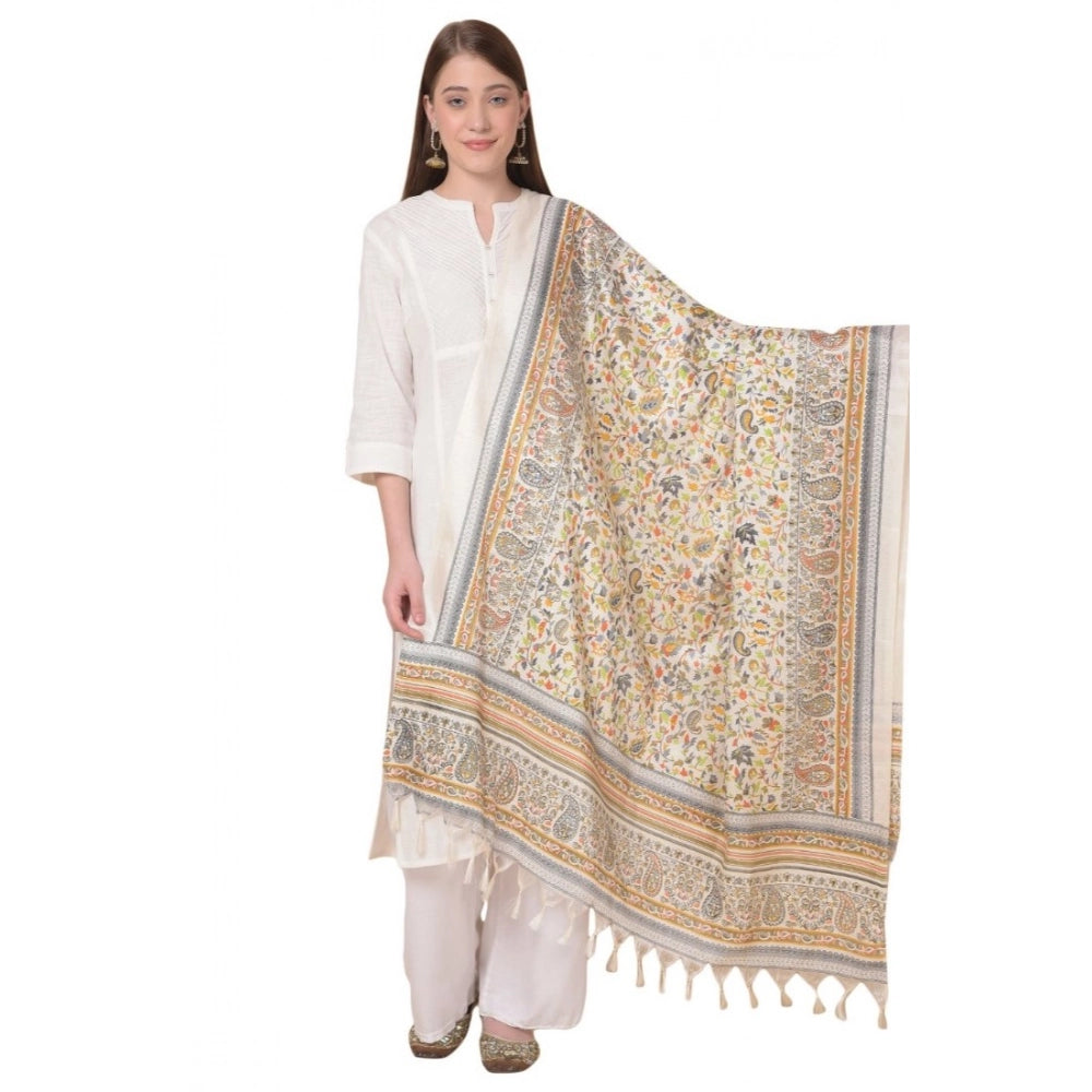 White art silk printed dupatta, elegant women's fashion accessory for casual occasions, 2.25 - 2.50 mtr length