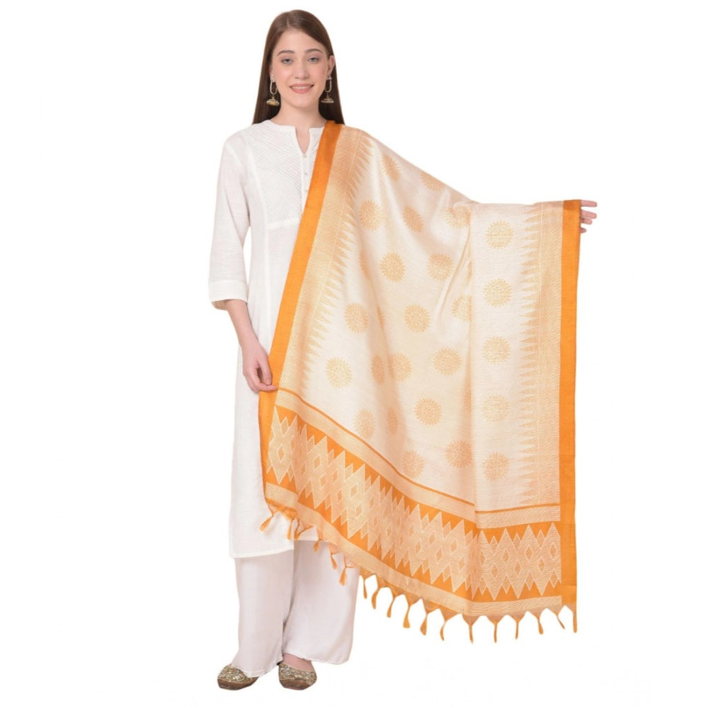 Orange art silk dupatta (2.25-2.50m), vibrant printed traditional wear for casual occasions