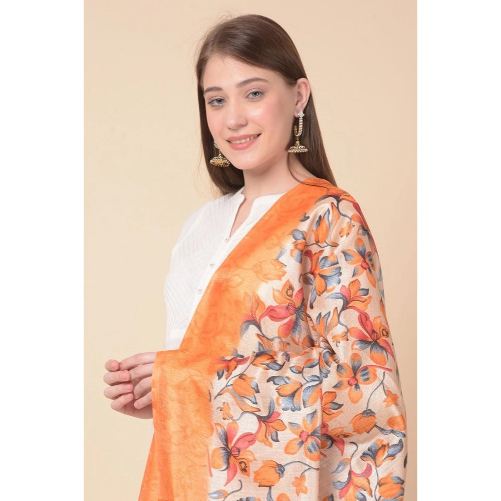 Orange art silk printed dupatta, vibrant and stylish for casual occasions, length 2.25-2.50mtr