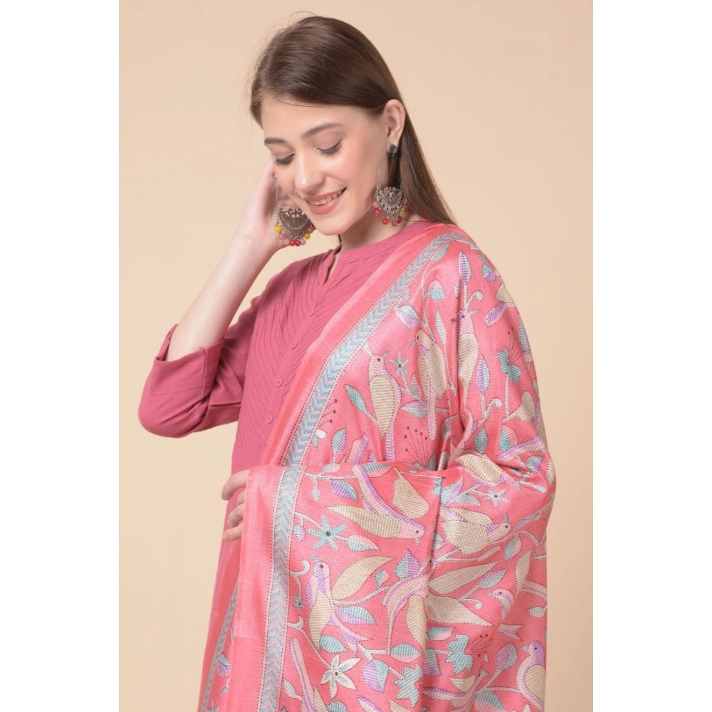 Art silk printed pink dupatta for women, 2.25-2.50m length for casual occasions