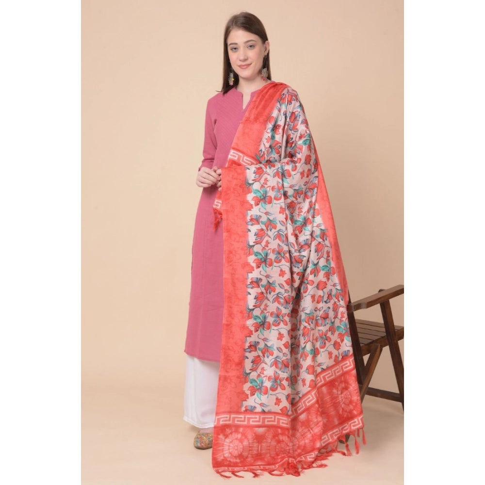 Art silk printed red dupatta, 2.25-2.50m length for casual wear, women's fashion accessory on display